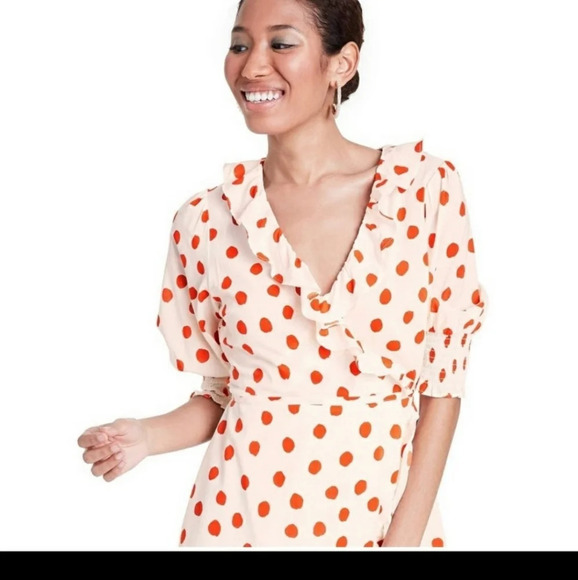 Rixo ruffle wrap dress polka dot large 12 14 - Picture 7 of 13